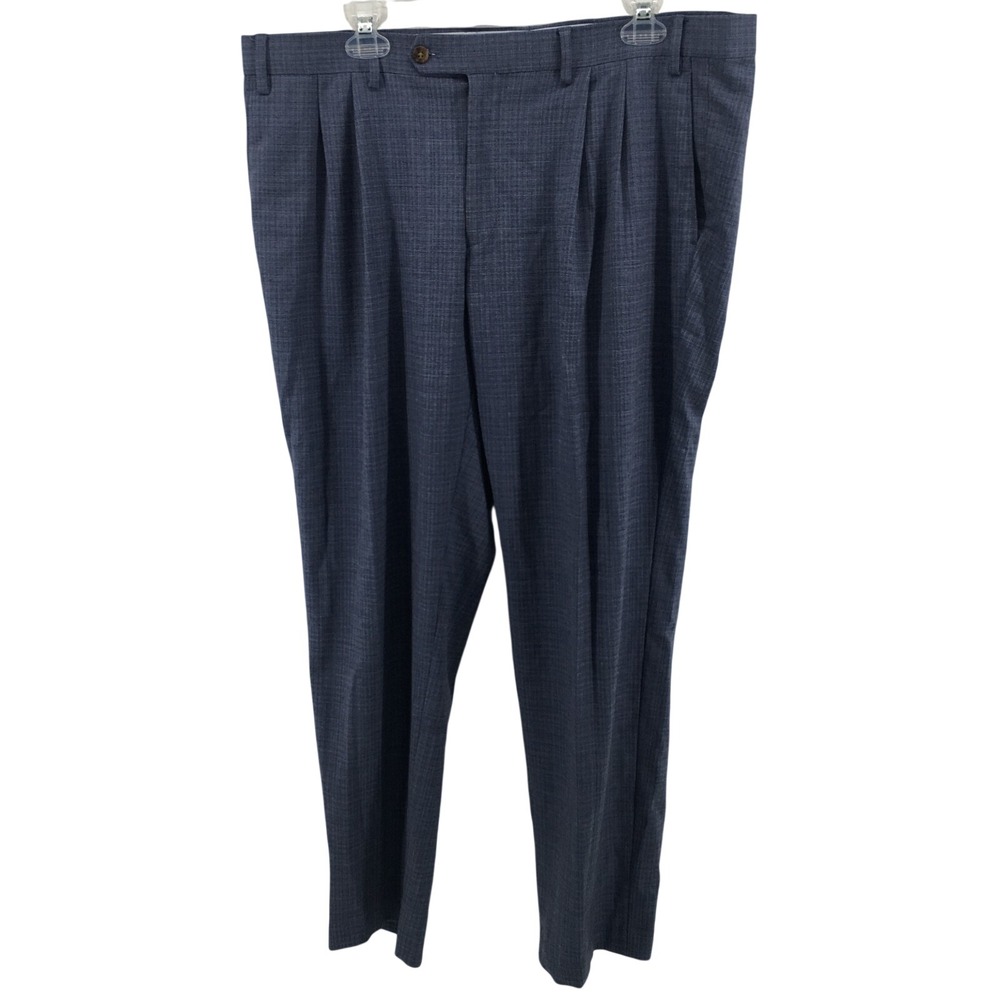 Ralph Lauren Pants Mens 38X30 Blue Plaid Sharkskin Pleated Front Trousers Dressy